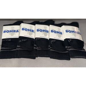5 pack - BOMBAS Socks Black Crew Calf Socks Gray Stripe - Size Small